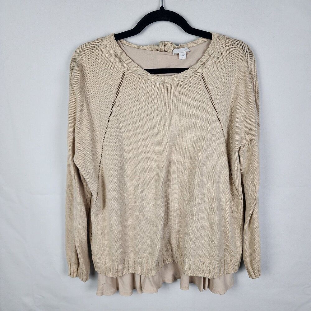 J. Jill Split Back Blouse Sweater Beige Size Medium Lagenlook Neutral Coastal